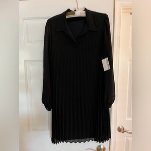 Black pleated dress.